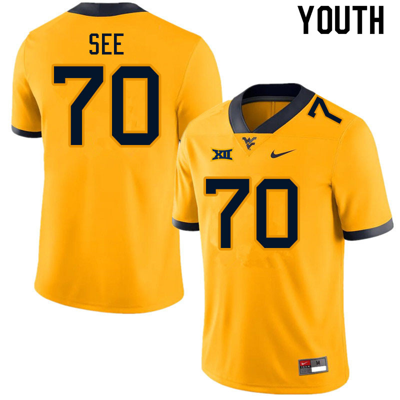 NCAA Youth Shaun See West Virginia Mountaineers Gold #70 Nike Stitched Football College Authentic Jersey QI23P00DW